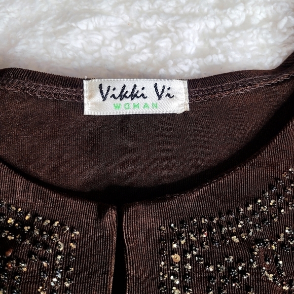 1X Shirt Top Tunic Long Brown Slinky Travel Knit Embellished - Picture 4 of 5